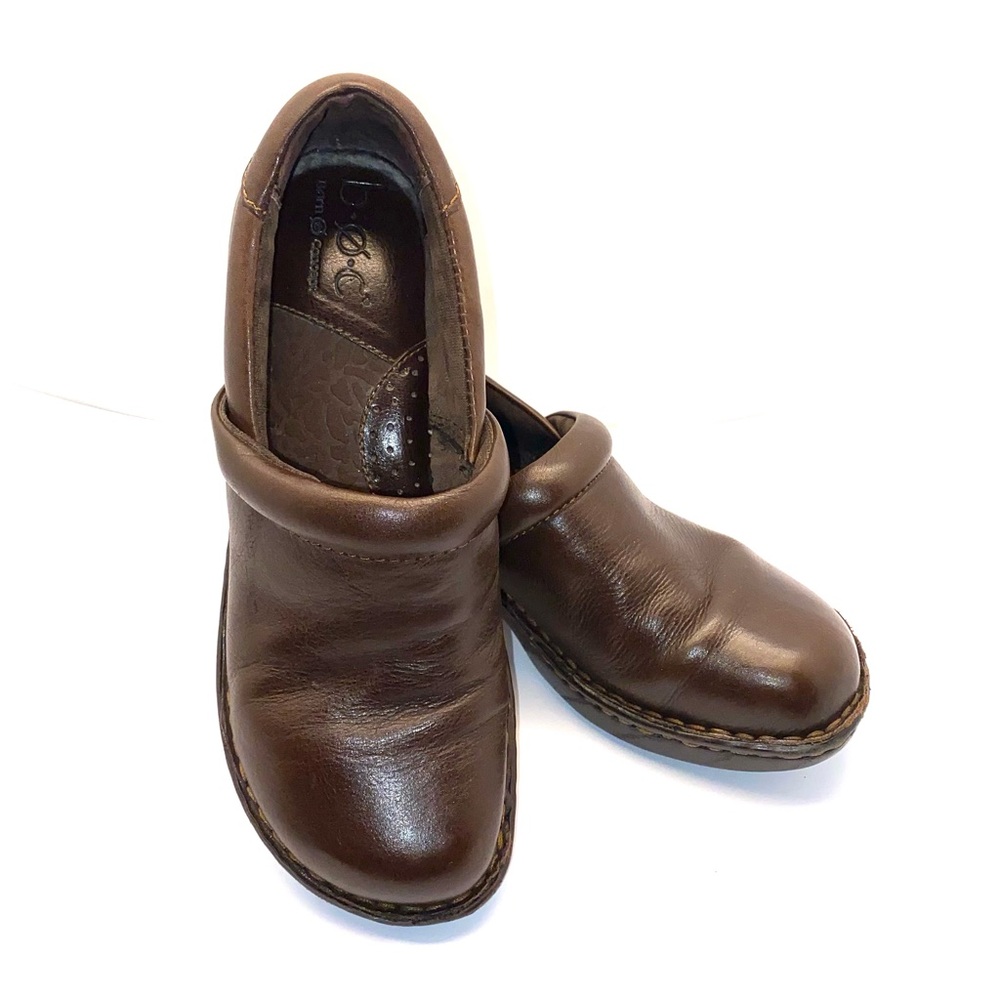 Born Concept BOC Peggy Nursing Clogs Brown Leather Size 8.5 Wedge Heel
